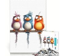 Puzzle de 1000 pièces représentant Trois Oiseaux de Dessin animé sur Une Branche, idéal pour Les Adolescents Jeu de logique Pure, Silencieux et aux Lignes épurées Décoration Murale 50x75cm