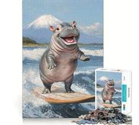 Puzzle de 1000 pièces représentant Un Adolescent Surfeur et Un Hippopotame Souriant 50x75cm, Un Jouet Stimulant la logique, Un Cadeau raffiné et de qualité supérieure pour Toute la Famille
