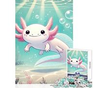 Puzzle de 1000 pièces représentant Un Adorable Axolotl sous-Marin Jeu éducatif idéal pour s'amuser en Famille Comprend Une Affiche et Une fiche de Questions-réponses Dimensions 38x52cm