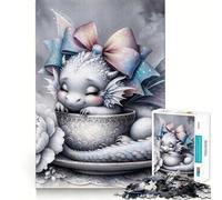 Puzzle de 1000 pièces représentant Un Adorable bébé Dragon endormi dans Une Tasse, idéal pour Les Adolescents Jeu de logique Fine, Passe-Temps Calme, pièce de Collection aux Bords Nets 50x75cm