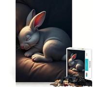 Puzzle de 1000 pièces représentant Un Adorable bébé Lapin Blanc endormi, idéal pour Les Adolescents Jeu de logique et d'intérieur, Bords précis, pièce de Collection 50x75cm