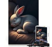 Puzzle de 1000 pièces représentant Un Adorable bébé Lapin endormi avec Un Lapin Blanc endormi Idéal pour Les Adultes Soulagement du Stress grâce à sa découpe précise Cadeau Parfait