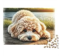 Puzzle de 1000 pièces représentant Un Adorable Chien au Bord d'un lac. Jeu éducatif pour Adultes, Belle décoration, défi de Haut Niveau, idéal pour Un Anniversaire. Dimensions : 52 x 38 cm.