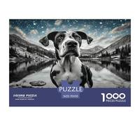 Puzzle de 1000 pièces représentant Un Adorable Chien Dogue Allemand (Monochrome, Montagne et lac) Décoration Murale et Cadeau Papier recyclé Jeu Familial Amusant et Stimulant 70 x 50 cm /1000p