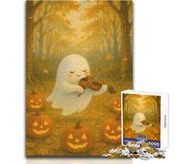 Puzzle de 1000 pièces représentant Un Adorable fantôme Jouant du Violon avec des citrouilles Jeu de réflexion et de créativité pour Adultes Idée Cadeau touchante et mémorable Dimensions:38x26cm