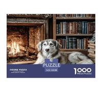 Puzzle de 1000 pièces représentant Un Adorable Husky (cheminée de bibliothèque), Un défi Impossible et Difficile à relever ! Idéal pour se détendre et Offrir. 52 x 38 cm / 1000 pièces