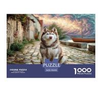 Puzzle de 1000 pièces représentant Un Adorable Husky sur Un Chemin pavé (70 x 50 cm) - Niveau de difficulté : Difficile et Stimulant - 1000 pièces