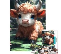 Puzzle de 1000 pièces représentant Un Adorable Veau et Une Grenouille dans Un étang Un Jeu captivant pour développer la Patience et s'amuser en Famille Idéal comme Cadeau d'anniversaire (50x75cm)