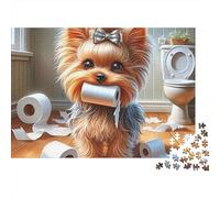 Puzzle de 1000 pièces représentant Un Adorable Yorkshire Terrier avec du Papier Toilette. Jeu éducatif pour Adultes, Belle décoration, défi Stimulant, idéal comme Cadeau d'anniversaire. 38 x 26 cm.