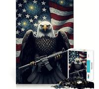 Puzzle de 1000 pièces représentant Un Aigle américain,Un Fusil et Un Drapeau,idéal pour Les Adolescents Découpé au Laser pour Un Assemblage Parfait,C'est Une activité relaxante à Faire en Groupe