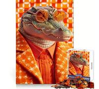 Puzzle de 1000 pièces représentant Un Alligator en Costume Orange, idéal pour Les Adolescents Un Casse-tête Stimulant et agréable, aux Bords Lisses, et Un Cadeau de Noël Parfait (38x52cm)