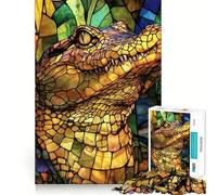 Puzzle de 1000 pièces représentant Un Alligator en vitrail pour Adultes Jeu de logique Solide Jeu de Groupe Bords Nets 50x75cm