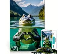 Puzzle de 1000 pièces représentant Un Alligator Formant Un cœur dans Un lac Exercice Mental Amusant,pièces précises et sans Couture,idéal pour Passer Le Temps (50x75cm)
