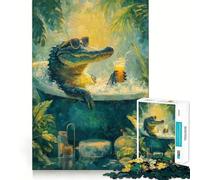 Puzzle de 1000 pièces représentant Un Alligator satisfait dans Un Bain avec Un Cocktail Idéal pour Les Adultes Jouet Intelligent, Passe-Temps à la Maison, Bords Lisses, Objet de Collection (50x75cm)