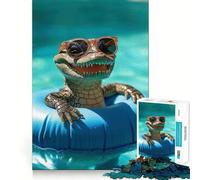 Puzzle de 1000 pièces représentant Un Alligator Souriant dans Une Piscine, idéal pour Les Adolescents et Les Exercices de réflexion à Domicile Décoration Murale découpée avec précision 38x52cm