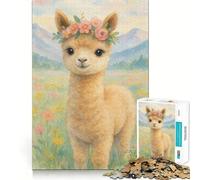 Puzzle de 1000 pièces représentant Un alpaga Aquarelle avec Une Couronne de Fleurs,idéal pour Adultes Jeu de mémoire,Assemblage précis,sans espaces,activité apaisante pour Une Pause mentale (50x75cm)