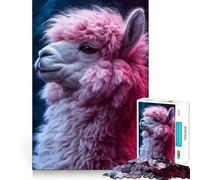 Puzzle de 1000 pièces représentant Un alpaga Rose Duveteux, idéal pour Adultes, pour développer sa mémoire, se détendre et s'amuser Cadeau de Noël idéal (38x26cm)