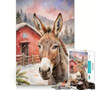Puzzle de 1000 pièces représentant Un âne à l'aquarelle dans Un Paysage d'hiver,idéal pour Les Adolescents Stimule l'esprit,Amusant,sans Espace,Assemblage Parfait,Un Loisir captivant