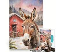 Puzzle de 1000 pièces représentant un âne dans un paysage d'hiver à l'aquarelle,idéal pour les adolescents Jeu stimulant l'esprit,assemblage solide et sécurisé,activité de partage en famille (38x26cm)