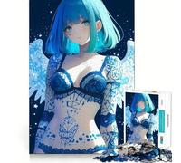 Puzzle de 1000 pièces représentant Un Ange aux Cheveux Bleus tatoués,Style Anime,avec des pièces Parfaitement ajustées Un Jouet créatif et Amusant pour des Moments de détente et de complicité Idéal