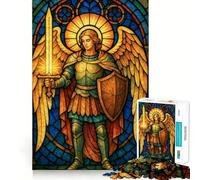 Puzzle de 1000 pièces représentant Un Ange en vitrail avec Une épée, idéal pour Adultes Un Jeu Stimulant pour Les méninges, Parfait pour Jouer en Groupe ou en Toute simplicité 50x75cm