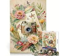 Puzzle de 1000 pièces représentant Un Appareil Photo Vintage avec des Accents Floraux à l'aquarelle pour Adultes il Offre Un entraînement cognitif Un Divertissement décontracté sans Bords Rugueux
