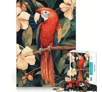 Puzzle de 1000 pièces représentant Un Ara Rouge dans Un décor Floral Tropical, idéal pour Les Adolescents Décoration Murale Wise Think Toy Leisure Fun Clear Cut (38x52cm)