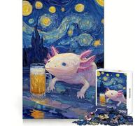 Puzzle de 1000 pièces représentant un axolotl avec une bière sous une nuit étoilée,idéal pour les adolescents entraînement de la réflexion,apaisement de l'esprit,divertissement,découpe uniforme,cadeau