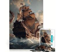 Puzzle de 1000 pièces représentant Un Bateau attaqué par Les tentacules d'une Pieuvre géante Jeu de logique et de Relaxation pour Adolescents Pièce de Collection Haut de Gamme 38x26cm