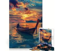 Puzzle de 1000 pièces représentant Un Bateau de pêche thaïlandais au Coucher du Soleil, idéal pour Les Adolescents Jeu de logique Pure, Silencieux et aux Contours Nets Décoration Murale 50x75cm