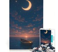 Puzzle de 1000 pièces représentant Un Bateau Flottant sous Un Croissant de Lune, décoration Murale ludique, défi à relever, renforce Les Liens d'amour Entre Les Couples 38x26cm