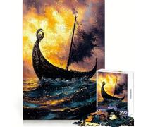 Puzzle de 1000 pièces représentant Un Bateau Viking au Coucher du Soleil, idéal pour Adultes Stimule la réflexion stratégique, apaise l'esprit et constitue Un Cadeau Parfait pour Les fêtes (50x75cm)