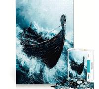 Puzzle de 1000 pièces représentant Un Bateau Viking dans la tempête Jeu Amusant et Facile à Transporter sans bavures,pièces nettes et découpées Format Voyage (38x52cm)