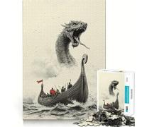 Puzzle de 1000 pièces représentant Un Bateau Viking et Un Serpent de mer,idéal pour Les Adolescents Jeu Stimulant l'esprit,pièces de Taille Uniforme et précises,activité Amusante en Famille Le Soir