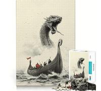 Puzzle de 1000 pièces représentant Un Bateau Viking et Un Serpent de mer Jeu de mémoire Amusant,Bords Lisses,Assemblage Parfait,Une façon divertissante d'occuper Les Heures vides (50x75cm)