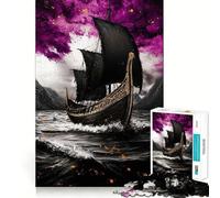 Puzzle de 1000 pièces représentant Un Bateau Viking Noir en Pleine mer déchaînée Pièces Parfaitement ajustées Un Jeu créatif et Amusant pour des Moments de détente et de complicité Idée Cadeau