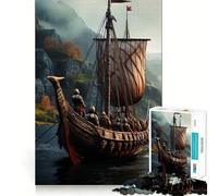 Puzzle de 1000 pièces représentant Un Bateau Viking sur des eaux brumeuses,idéal pour Adultes Jeu de mémoire et de réflexion Découpe Fine,Finitions Haut de Gamme Un Moyen captivant de Passer Le Temps