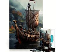 Puzzle de 1000 pièces représentant Un Bateau Viking sur des eaux brumeuses Jeu Amusant et Facile à Assembler Pièces nettes et sans bavures Format Voyage Pratique (38x52cm)