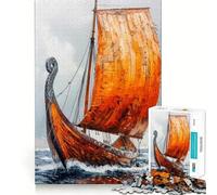 Puzzle de 1000 pièces représentant Un Bateau Viking Voile, idéal pour Adultes Casse-tête et Divertissement Domicile Cadeau d'anniversaire (38x52cm)