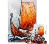 Puzzle de 1000 pièces représentant Un Bateau Viking Voile, pour Adultes Jeu de réflexion et de renforcement des Liens familiaux, découpe de précision, Cadeau créatif (50x75cm)