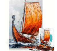 Puzzle de 1000 pièces représentant Un Bateau Viking Voile, pour Adultes Jeu de réflexion et de renforcement des Liens familiaux, découpe de précision, Cadeau créatif (50x75cm)
