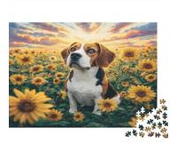 Puzzle de 1000 pièces représentant Un Beagle coloré dans Un Champ de tournesols, pour Adultes. Un défi Impossible pour développer Son Cerveau. 38 x 26 cm / 1000 pièces