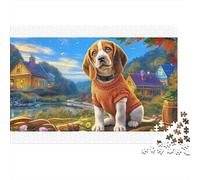 Puzzle de 1000 pièces représentant Un Beagle coloré dans Un Village perché sur Une Falaise. Idéal pour Les Adultes. Décoration Magnifique et Cadeau Amusant. Dimensions : 52 x 38 cm.