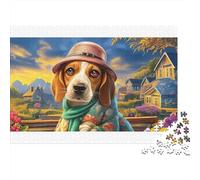 Puzzle de 1000 pièces représentant Un Beagle coloré Portant Une Casquette de Voyage. Jeu éducatif Classique et Unique pour Adultes. Dimensions : 38 x 26 cm.