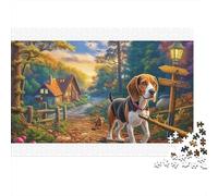 Puzzle de 1000 pièces représentant Un Beagle dans Un Jardin Rustique, en Carton 100% recyclé. Motif Unique et décoratif. Dimensions : 38 x 26 cm.