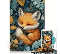 Puzzle de 1000 pièces représentant Un bébé Renard endormi dans des Feuilles d'automne 38x52cm pour Adultes Jeu de logique et d'assemblage Amusant et précis Un Cadeau mémorable
