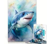 Puzzle de 1000 pièces représentant Un bébé Requin à l'aquarelle Jeu de réflexion Assemblage Stable Pièces Qui ne bougent Pas Passe-Temps agréable pour Les Longs Week-Ends (38x26cm)