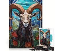 Puzzle de 1000 pièces représentant Un bélier en vitrail orné de Motifs Floraux pour Adultes Jeu Intelligent et Amusant à réaliser en intérieur Découpe Lisse pour Les vœux du Père Noël