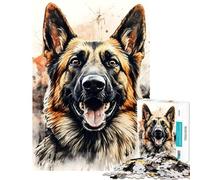 Puzzle de 1000 pièces représentant Un Berger Allemand à l'aquarelle idéal pour Les Adolescents et Les Adultes Un Jeu Amusant et Original Parfait comme Cadeau de Noël ou d'anniversaire (38x26cm)
