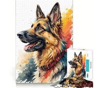 Puzzle de 1000 pièces représentant Un Berger Allemand à l'aquarelle Jeu de Construction Focus Assemblage Parfait sans Espace Activité gratifiante pour Les Jours de Pluie (50x75cm)